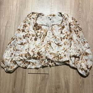 Express Cream and Brown Patterned Cropped Blouse Size XL